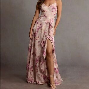 Azazie Venus Mauve Floral Blush Maxi Dress